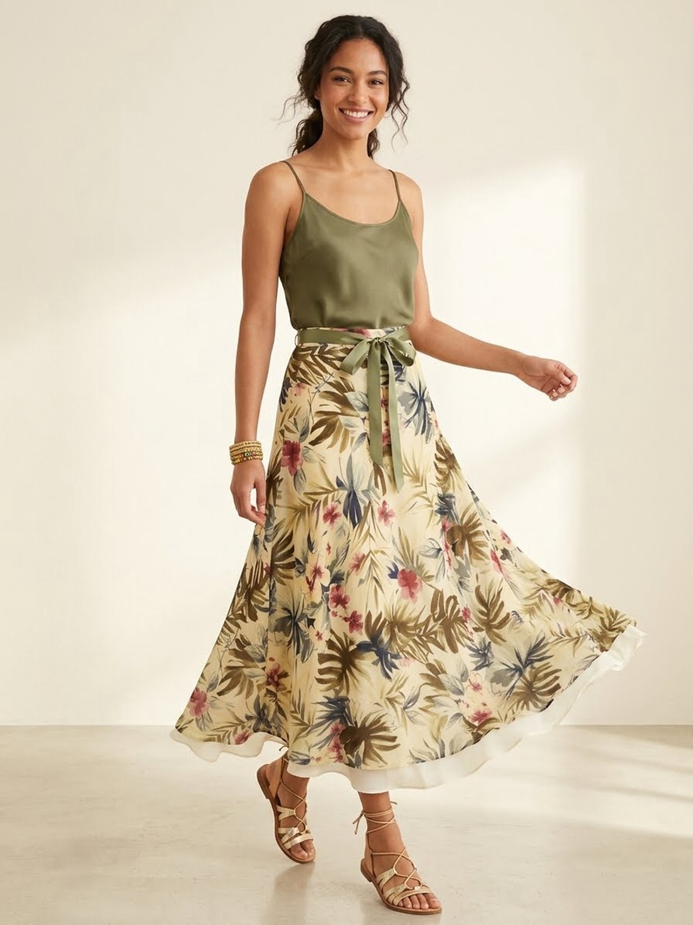 Vintage Jones New York 100% Silk Chiffon Floral Layered Botanical Maxi Skirt